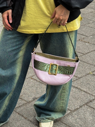 DAISY BAG - BABY PINK, GREEN CROCO
